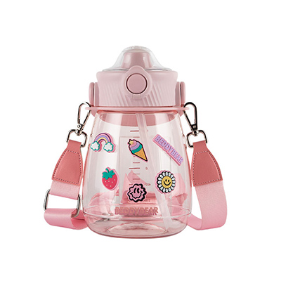 杯具熊 嘟嘟桶大容量吸管水壶/水杯（1200ml）粉色-配礼袋