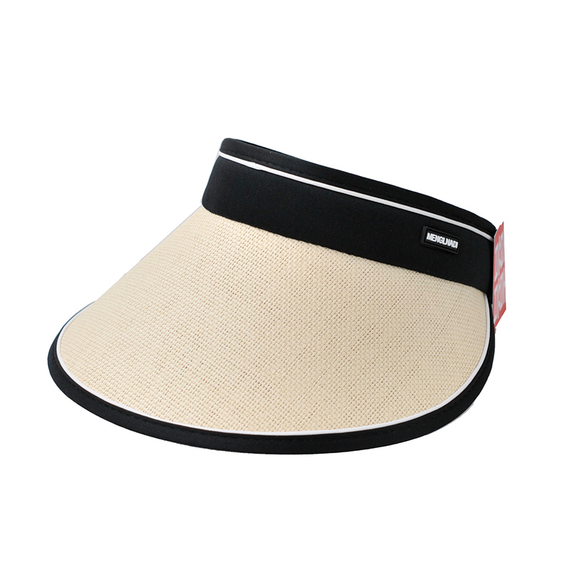 喜悦箫 草编空顶可折叠防晒帽UPF50+（1个）米色-绑送防风扣带